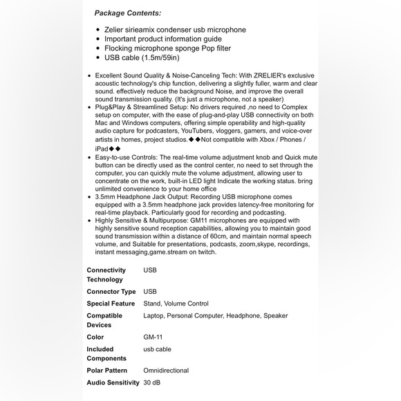 ZELIER USB Computer Microphone, PC Mic with Volume Control,Mute Button&LED Indic - Picture 10 of 10